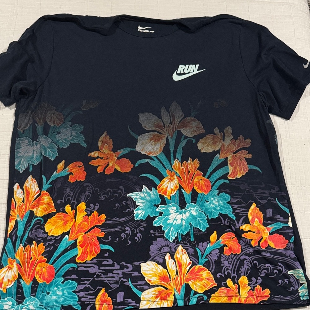 Nike Black T-Shirt with Vibrant Floral Design